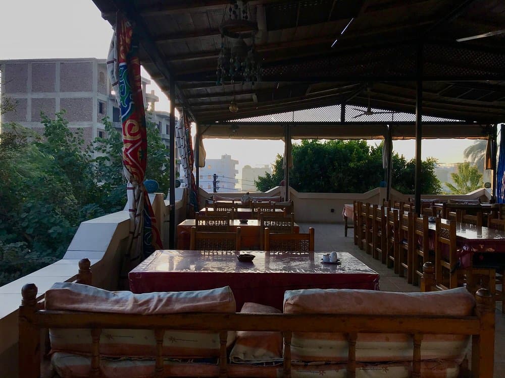 Terrace main dining area with traditional Egyptian cuisine and panoramic views